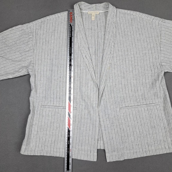 Eileen Fisher Cardigan Womens Large White‎ Black Linen Cotton Open Front Relaxed - Picture 9 of 13